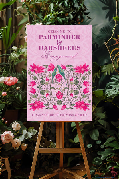 Blush Pink Color Damask Floral Welcome Board for Engagement
