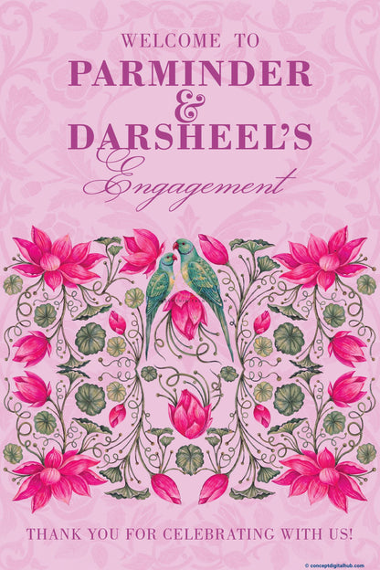 Blush Pink Color Damask Floral Welcome Board for Engagement