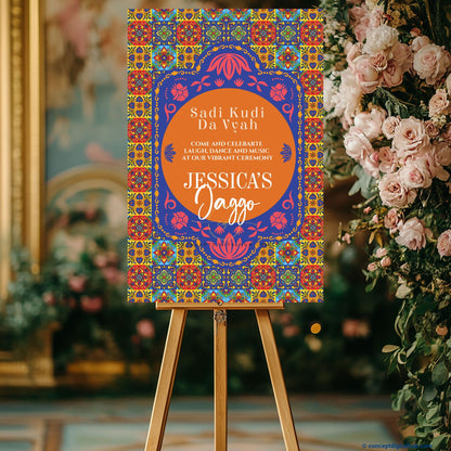 Bright Orange Color Floral and Lotus Motifs Welcome Board for Jaggo