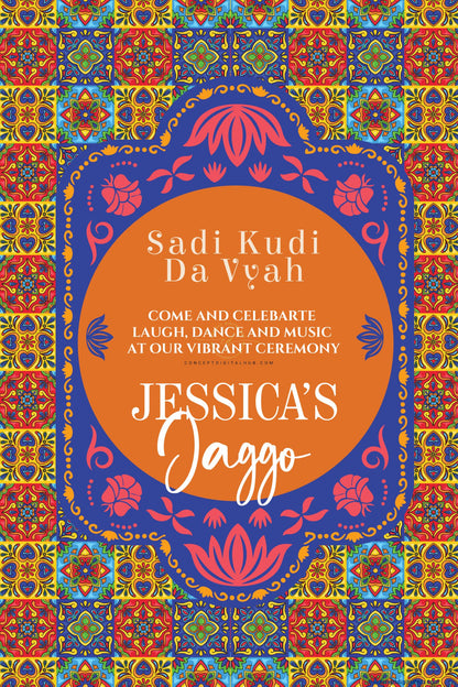 Bright Orange Color Floral and Lotus Motifs Welcome Board for Jaggo