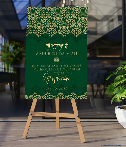 Evergreen Color Floral Pattern Welcome Board for Mehndi