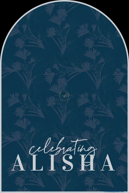 Midnight Blue Color Botanical Welcome Board for Wedding Week
