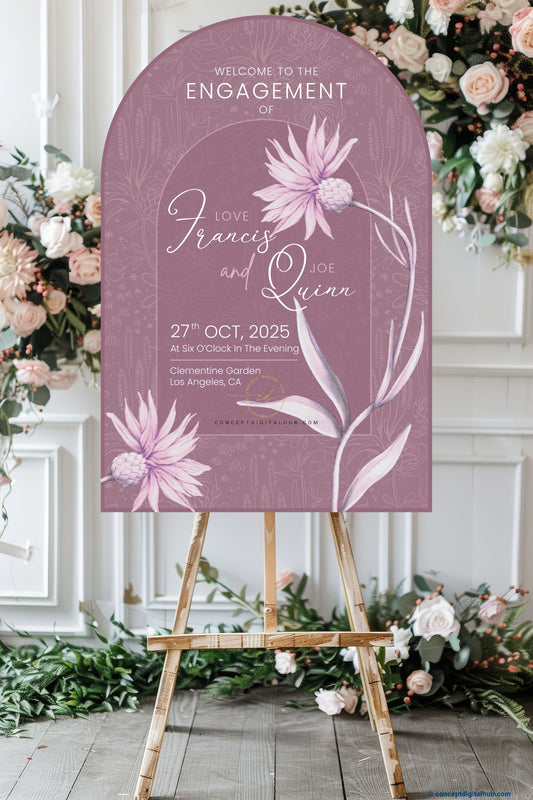 Venus Color Waratah Flower Welcome Board for Engagement