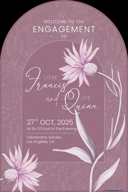 Venus Color Waratah Flower Welcome Board for Engagement