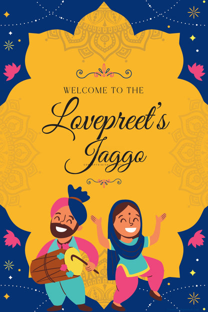 Blue & Yellow Color Dhol Welcome Board for Jaggo