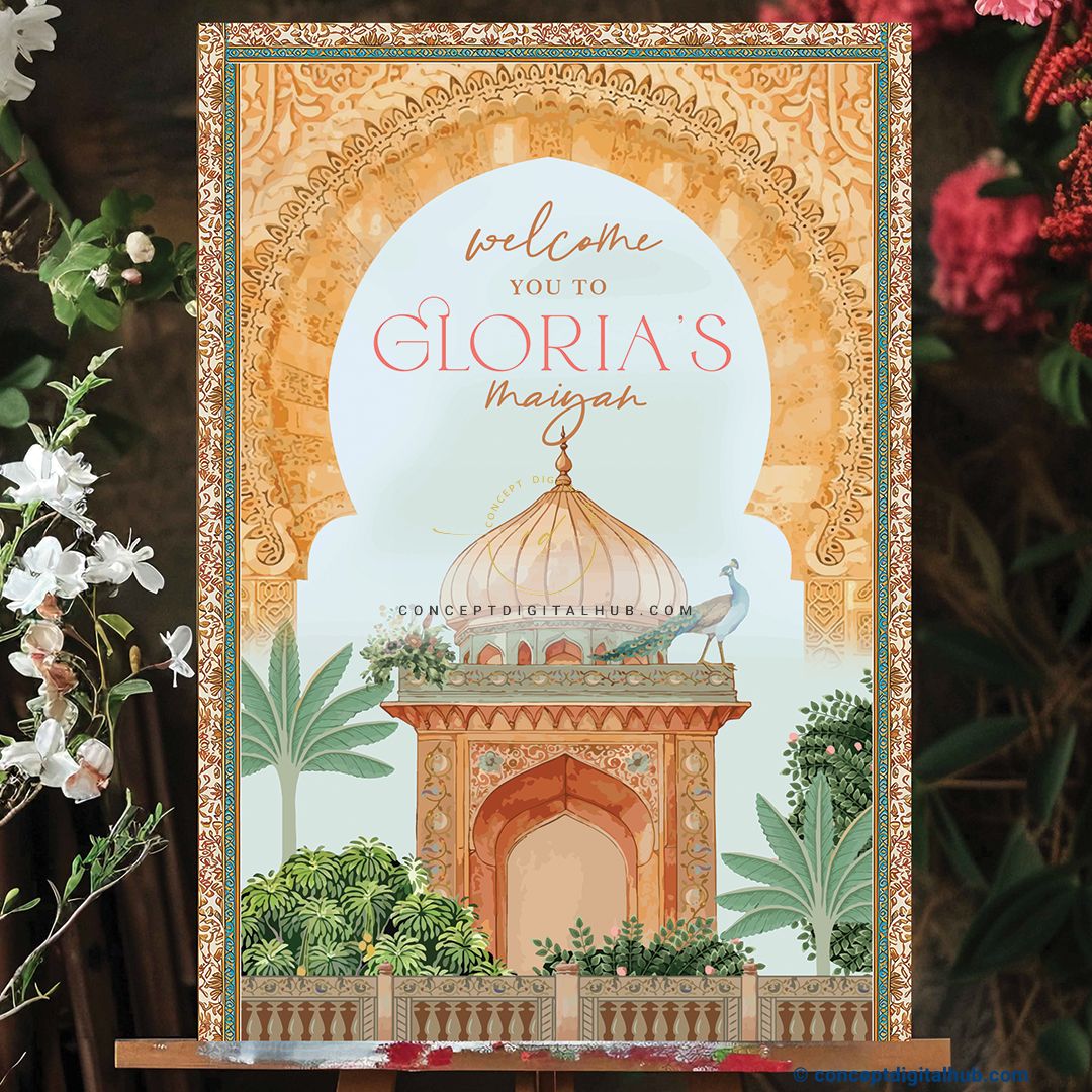 Peach Color Mughal Garden Welcome Board for Maiyan