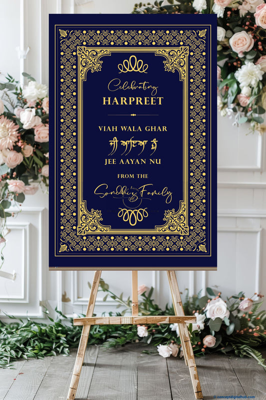 Navy Color Floral Border Welcome Board for Welcome