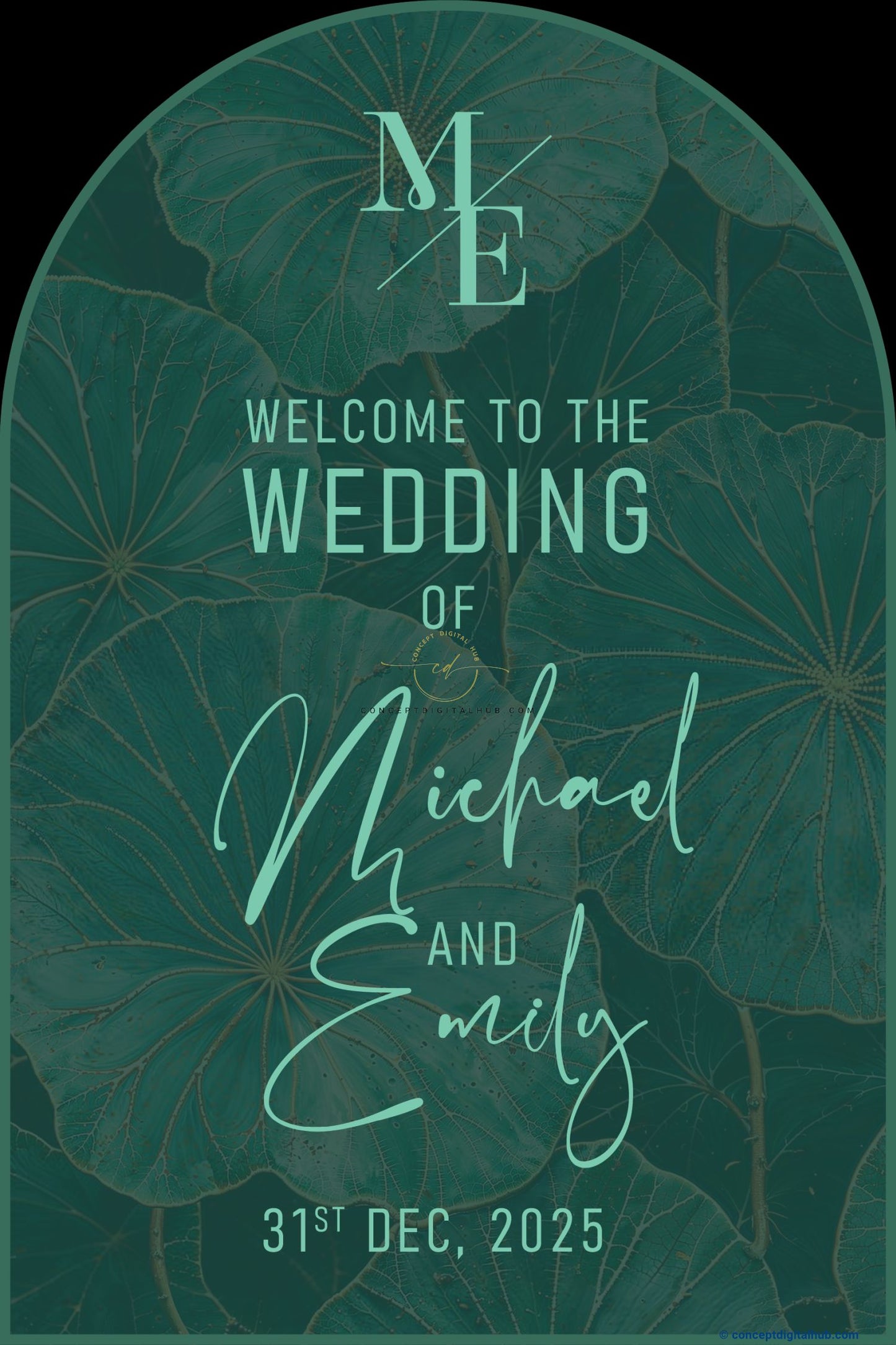 Emerald Green Color Lotus Leaf Welcome Board for Wedding Week