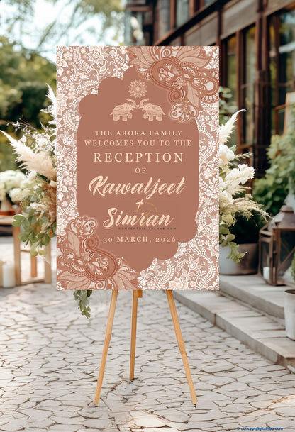 Warm Taupe Color Mandala Motif Welcome Board for Wedding Week
