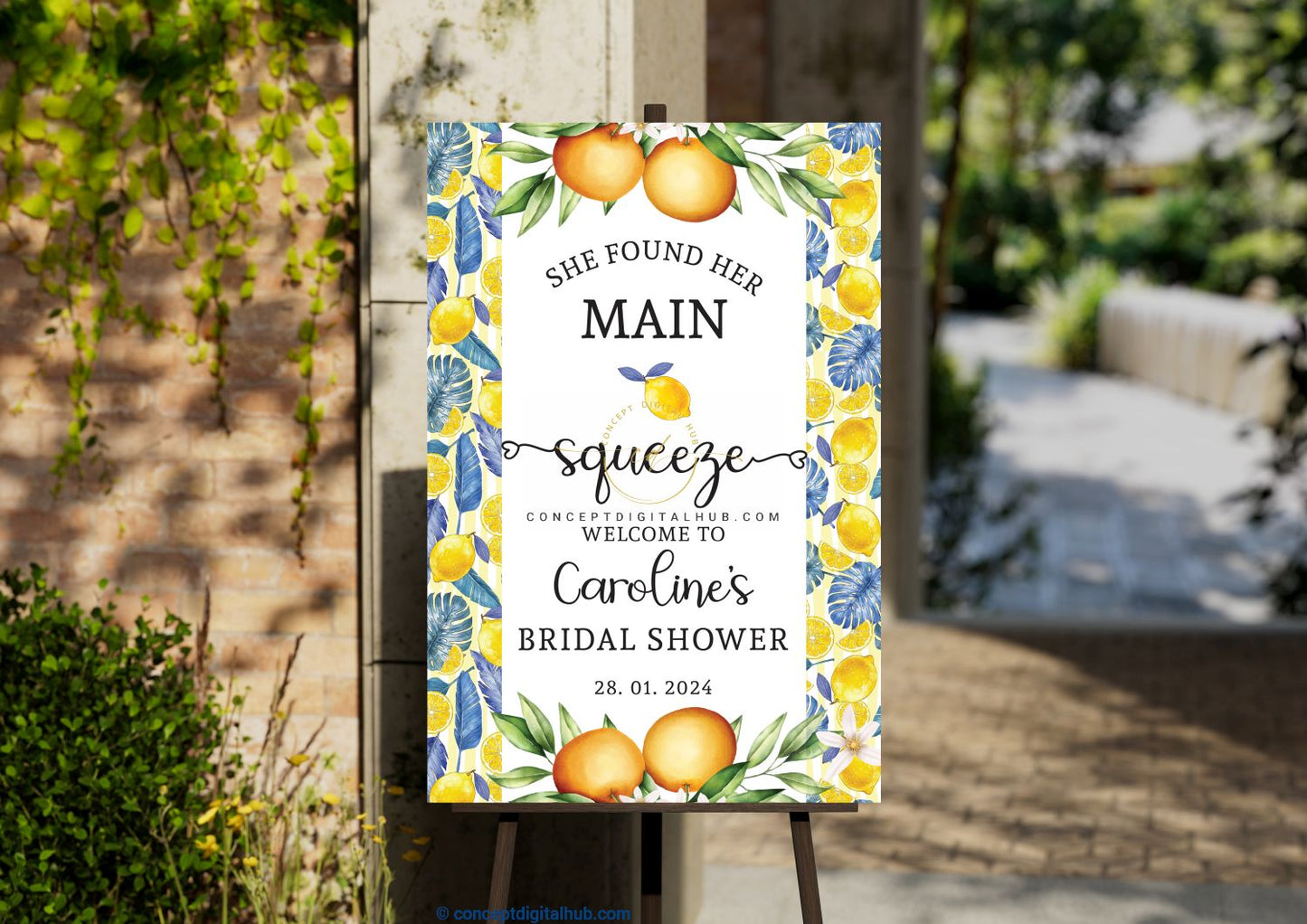 Bridal Shower Welcome Sign Board With Oranges