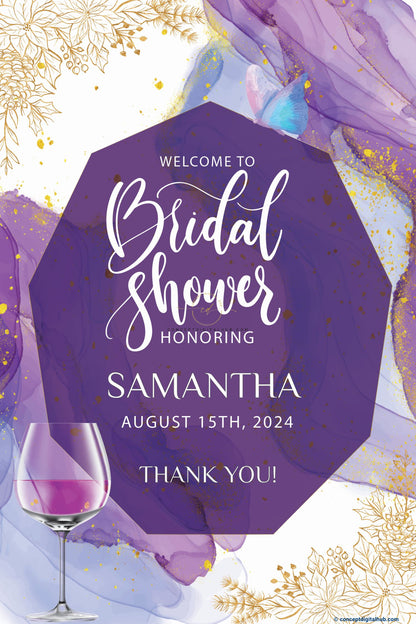 Purple Bridal Shower Welcome Sign Board