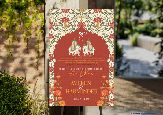Dull Red Color Elephant Sign Welcome Board for Anand Karaj