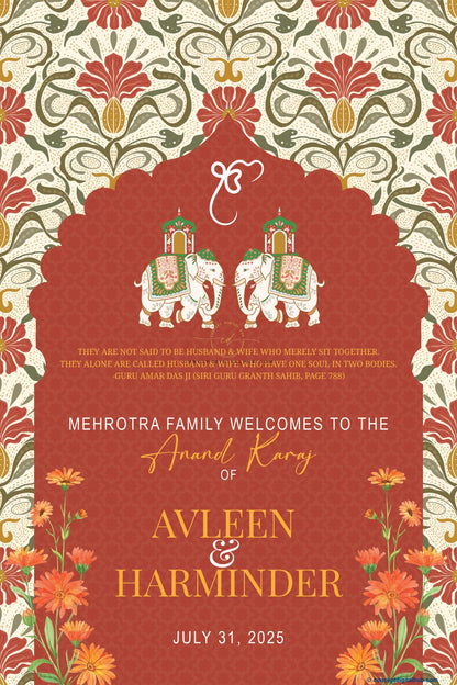 Dull Red Color Elephant Sign Welcome Board for Anand Karaj