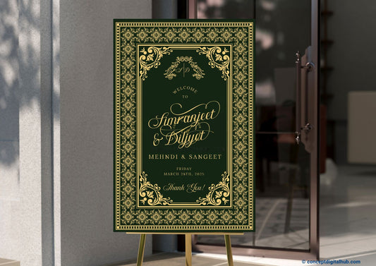 Palm Green Color Ornate Welcome Board for Mehndi