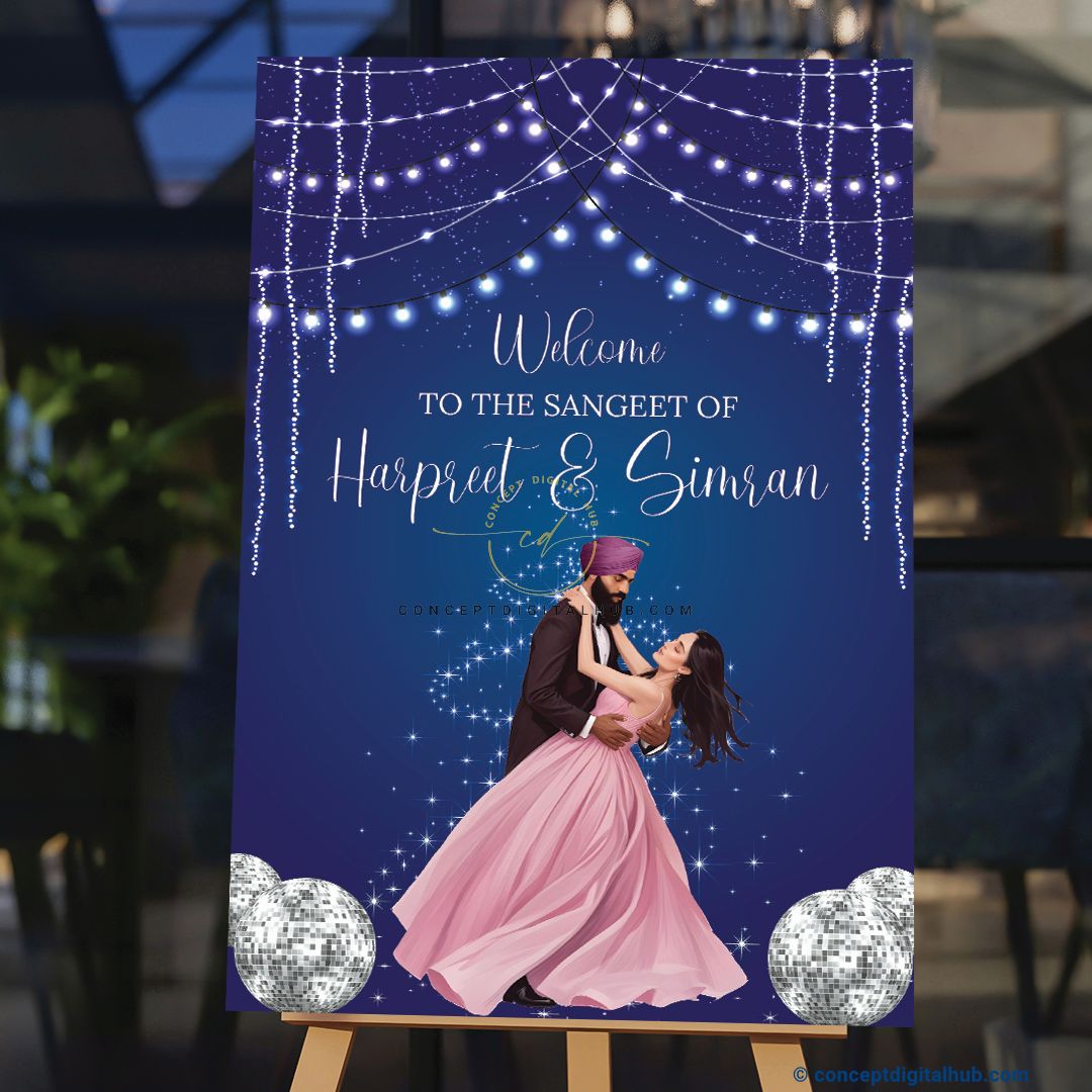 Blue Color Lights Welcome Board for Sangeet