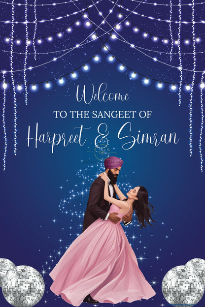 Blue Color Lights Welcome Board for Sangeet