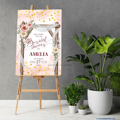 Wood Greenery Floral Welcome Board for Bridal Shower