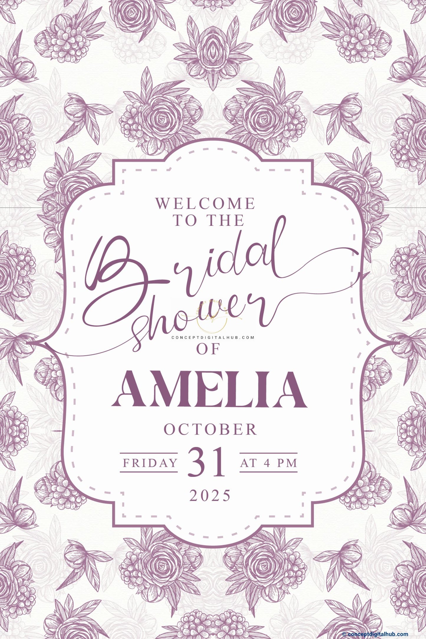 Dark Lilac Color Flowers Ornamental Welcome Board for Bridal Shower