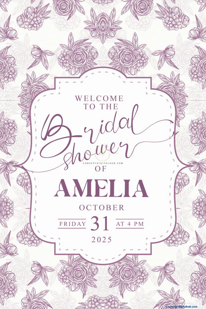 Dark Lilac Color Flowers Ornamental Welcome Board for Bridal Shower