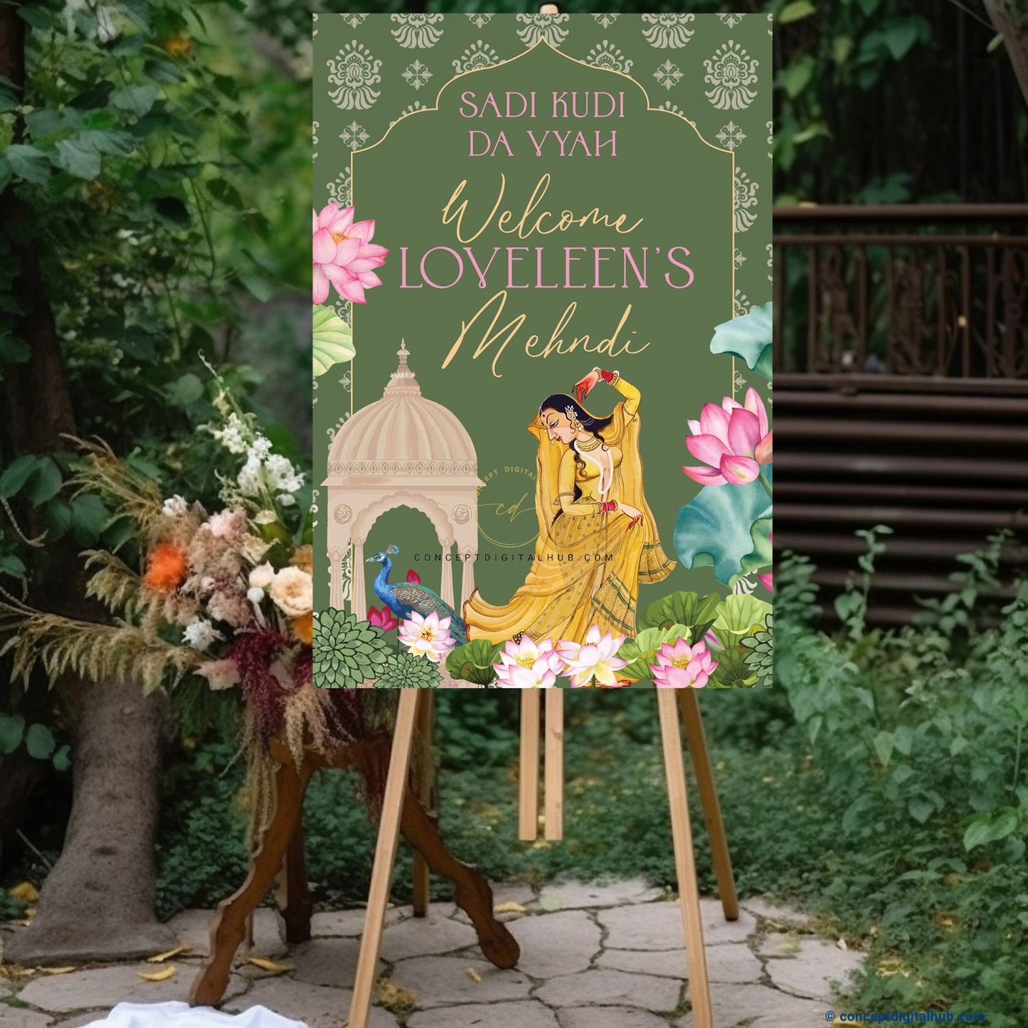 Green Color Peacock Welcome Sign Board for Mehndi
