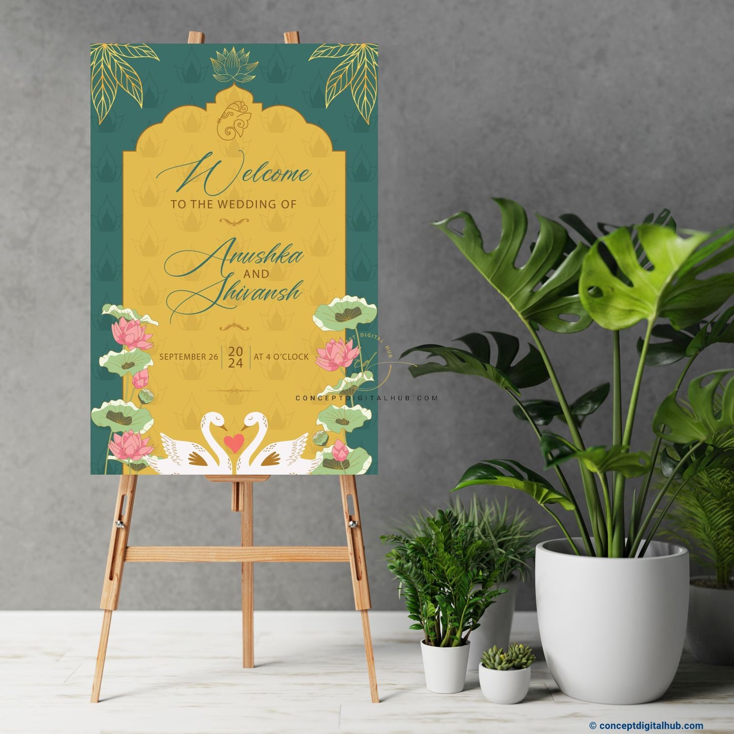 Green Wedding Welcome Sign Board