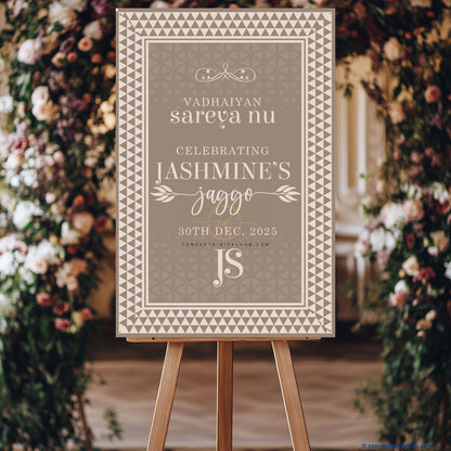 Taupe Color Botanical Leaf Divider Welcome Board for Jaggo