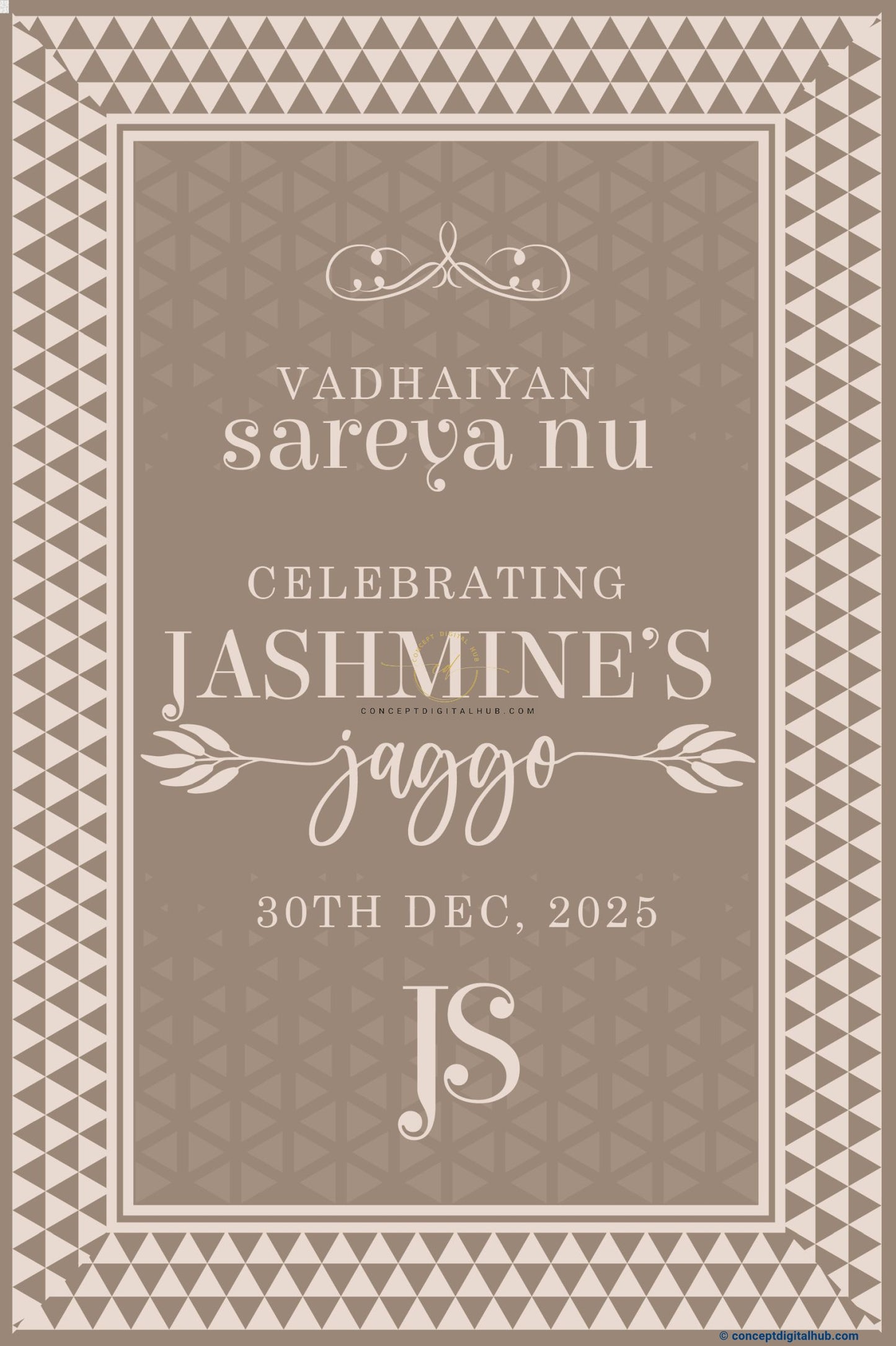 Taupe Color Botanical Leaf Divider Welcome Board for Jaggo