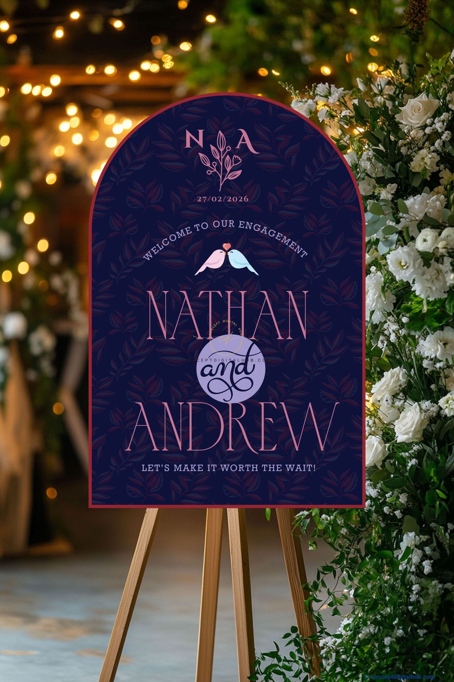 Navy Blue Color Two lovebirds Welcome Board for Mehendi