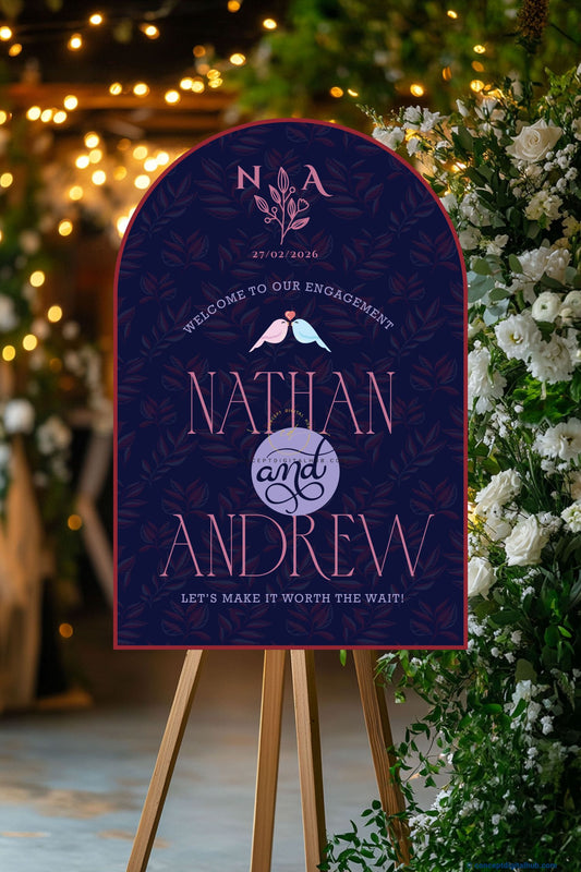 Navy Blue Color Two lovebirds Welcome Board for Mehendi