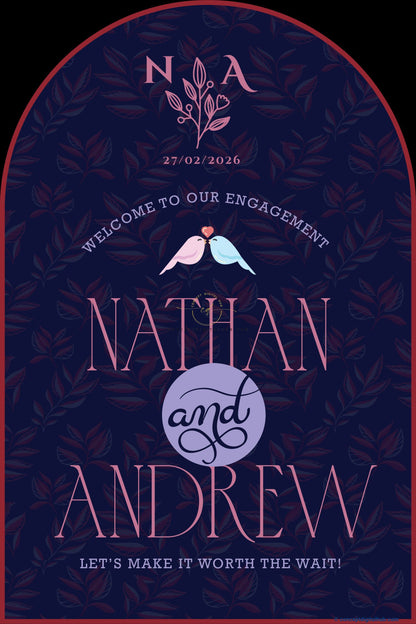 Navy Blue Color Two lovebirds Welcome Board for Mehendi