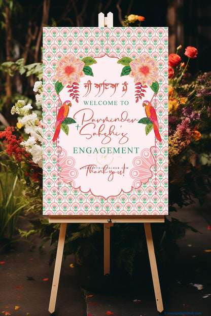 Blush Pink Color Tropical Flowers Welcome Board for Engagement