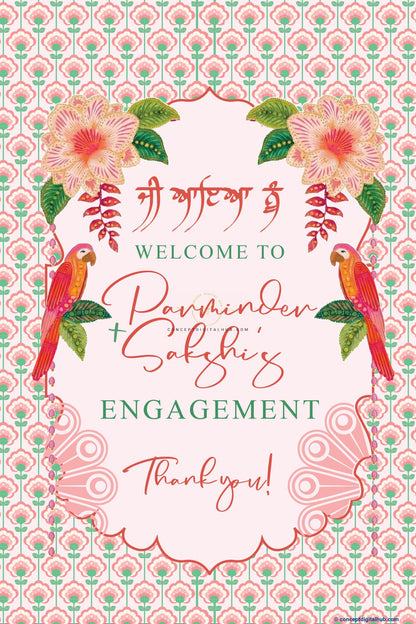 Blush Pink Color Tropical Flowers Welcome Board for Engagement