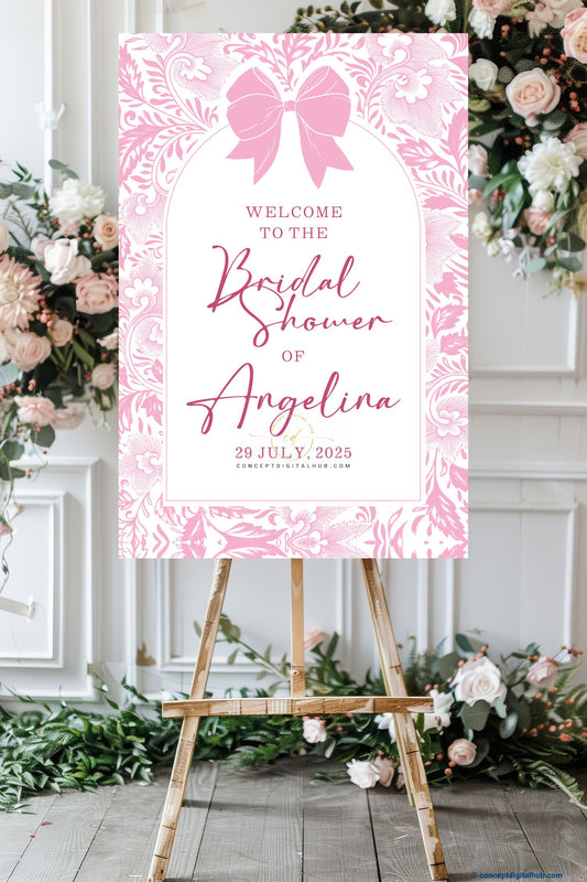 Soft Pink Color Bow Sign Welcome Board for Bridal Shower
