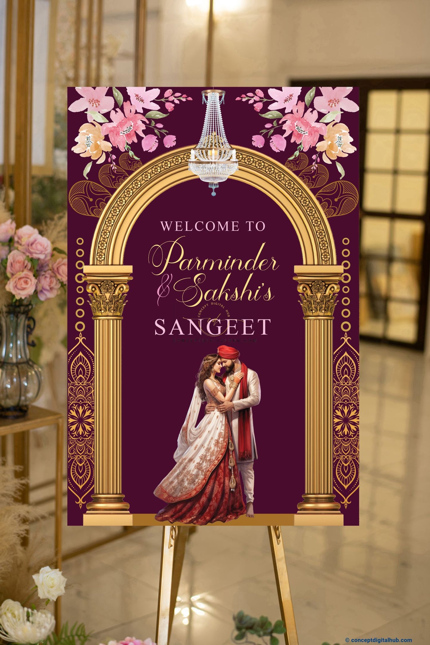 Purple Sangeet Welcome Sign Board