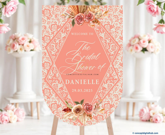 Peachy Pink Color Floral Welcome Board for Bridalshower