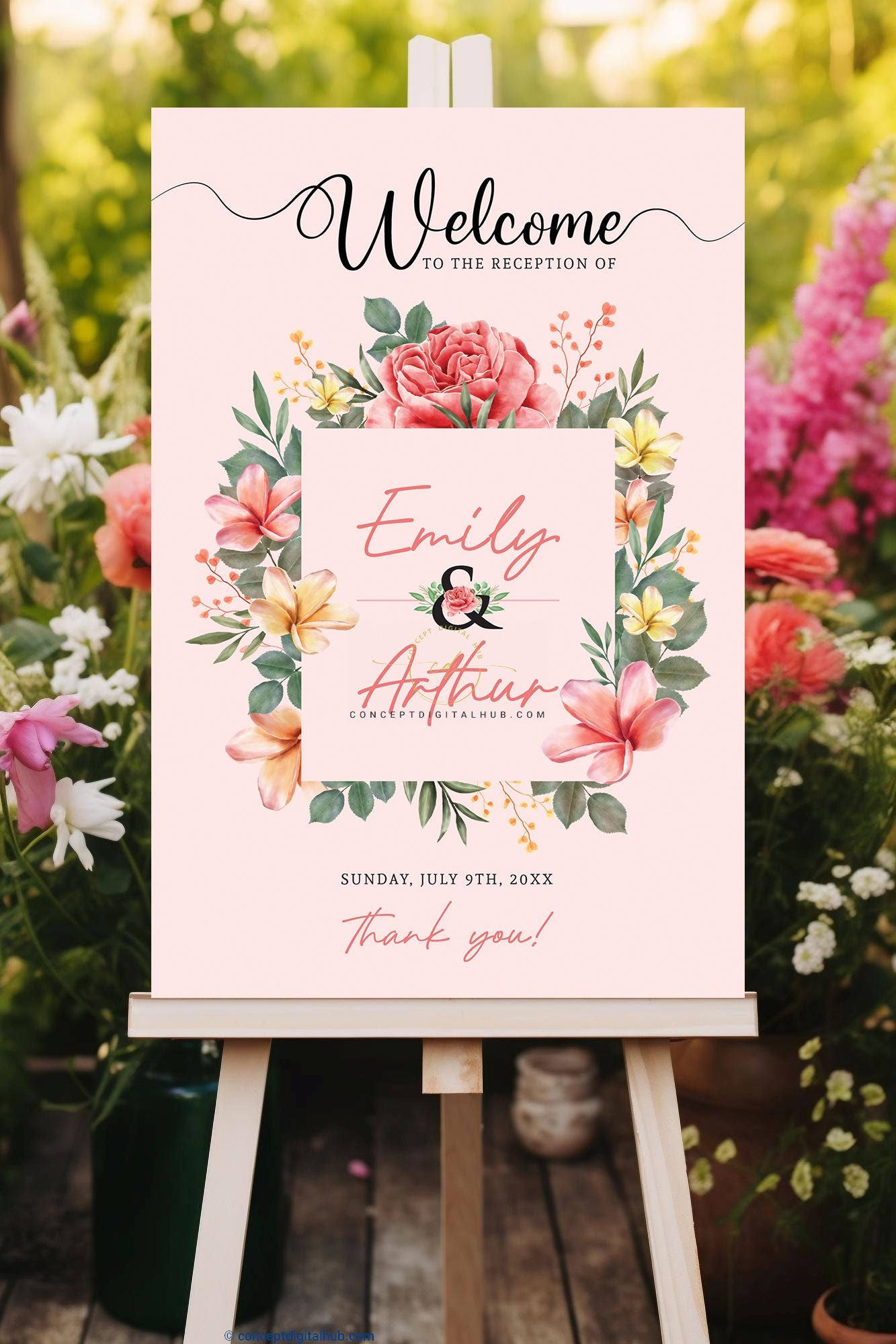 Pink Colored Wedding Reception Sign Board