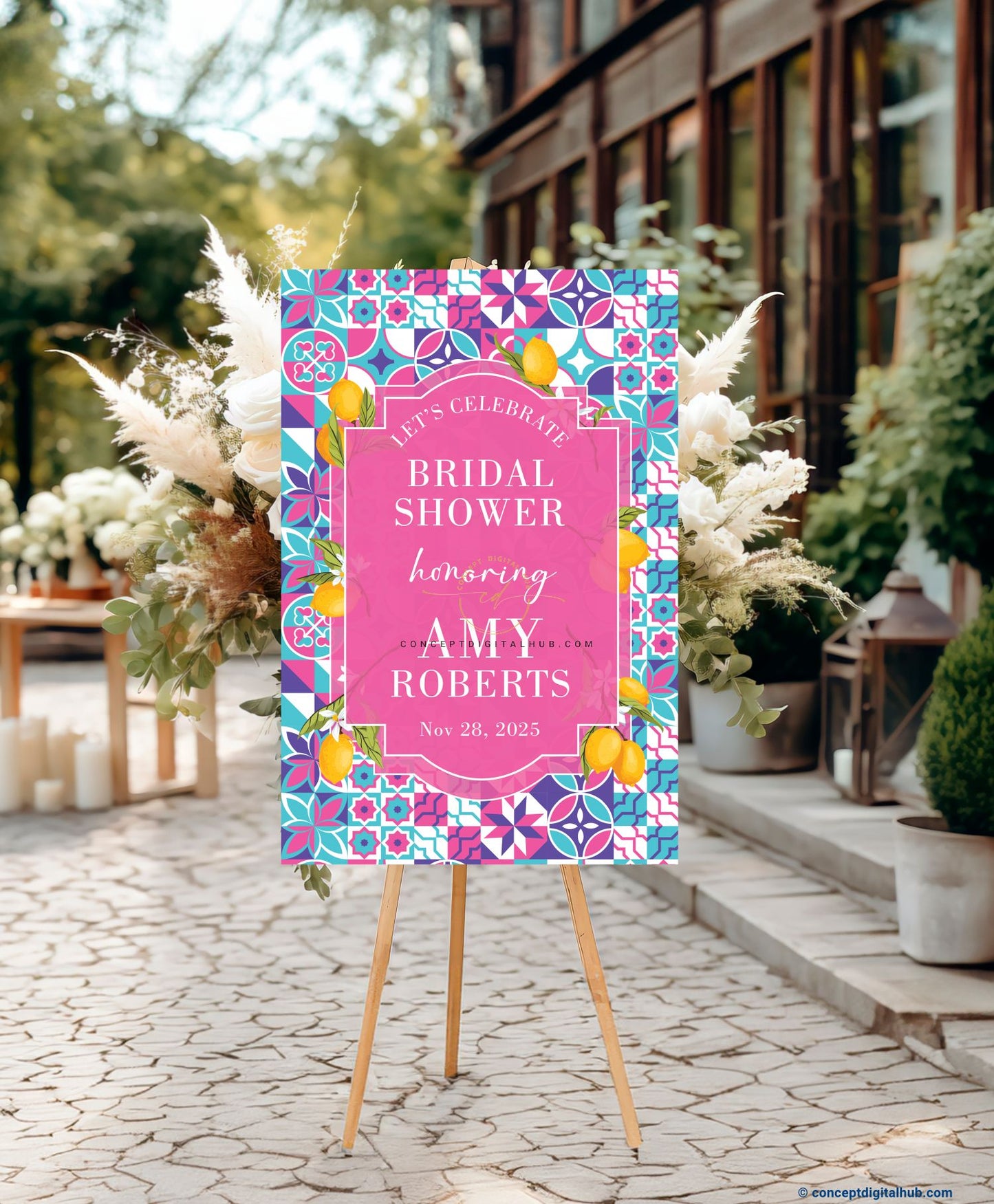 Hot Pink Color Ceramic Tiles Welcome Board for Bridal Shower