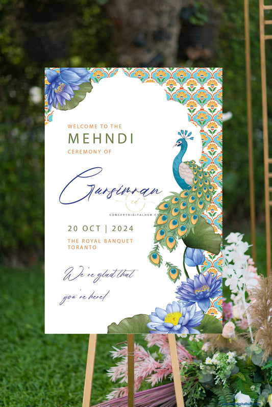 Green Color Mehndi Welcome Board for Maiyan