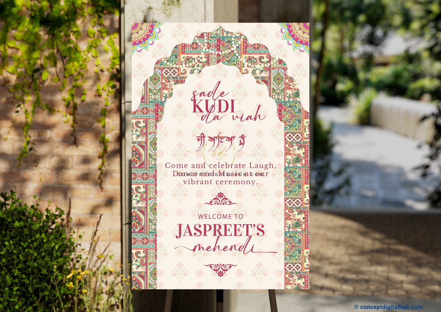 White Rock Color Motifs Welcome Board for Mehndi