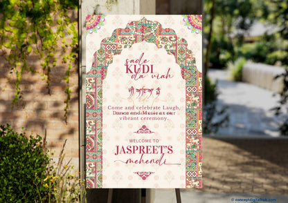 White Rock Color Motifs Welcome Board for Mehndi