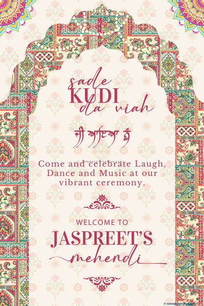 White Rock Color Motifs Welcome Board for Mehndi