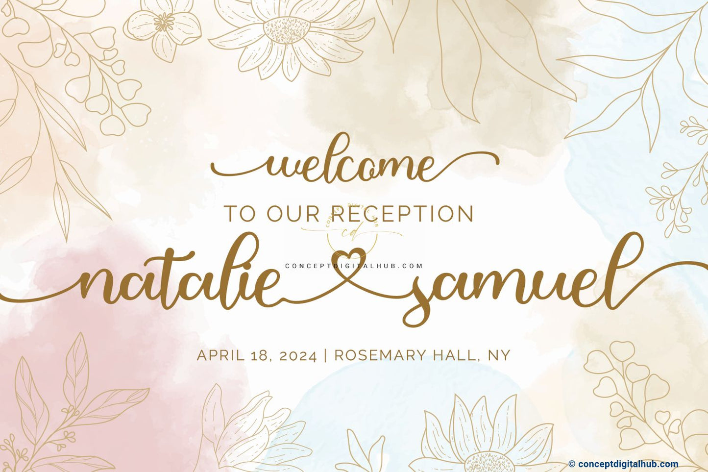 Reception Welcome Sign Board With Lined Flowers