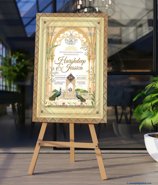 Tan Brown Color Peacock Welcome Board for Reception