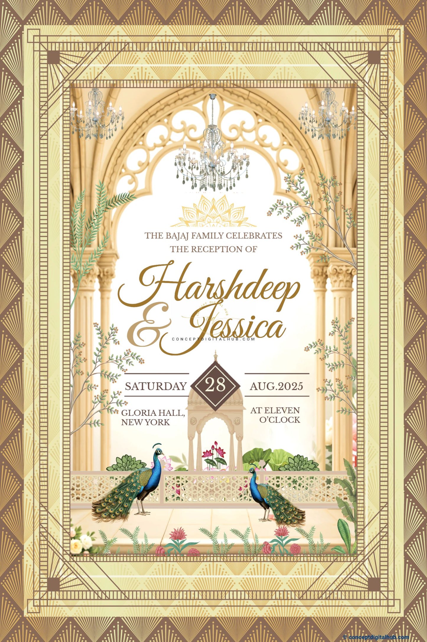 Tan Brown Color Peacock Welcome Board for Reception