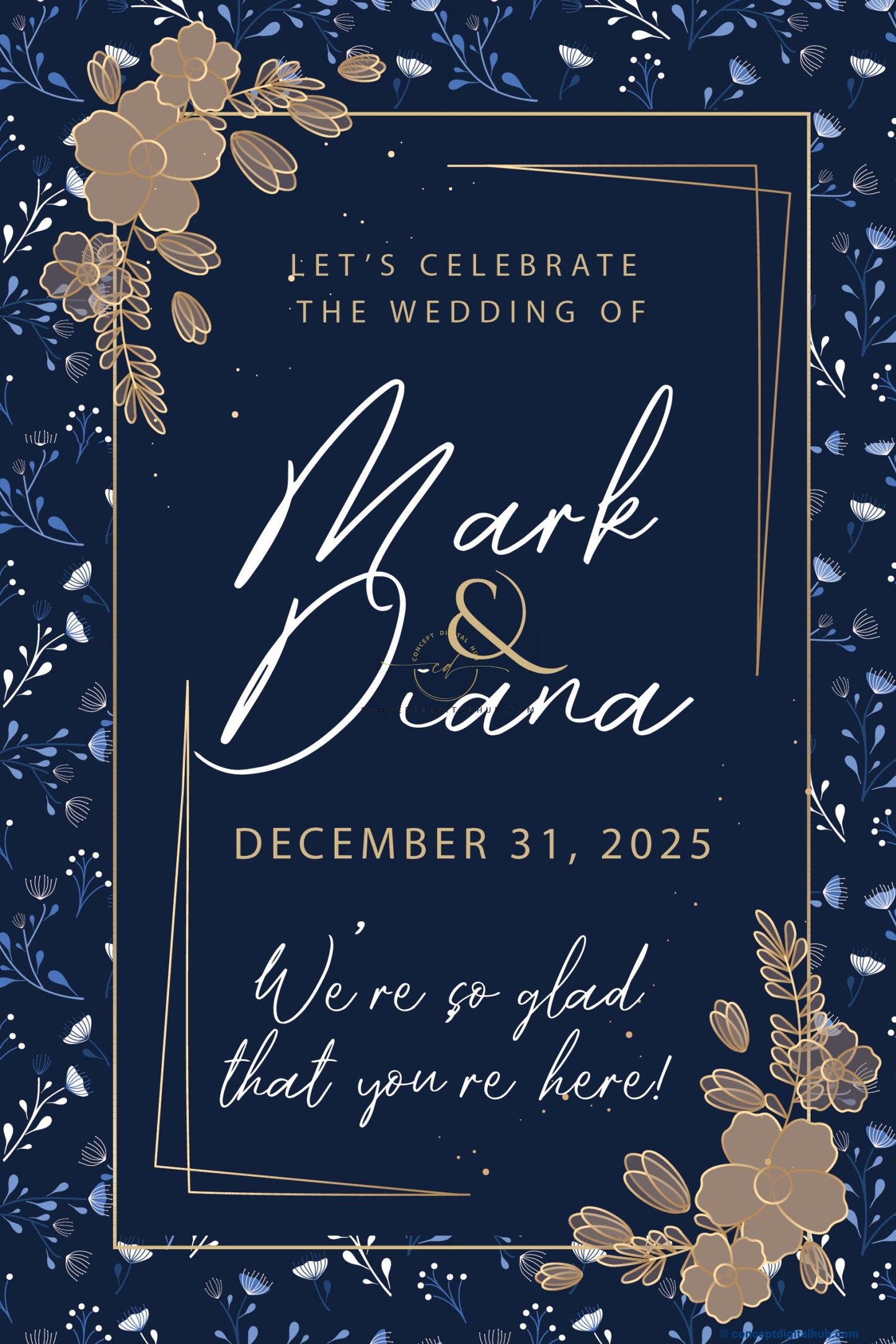 Navy Blue Color Floral Welcome Board for Wedding Week