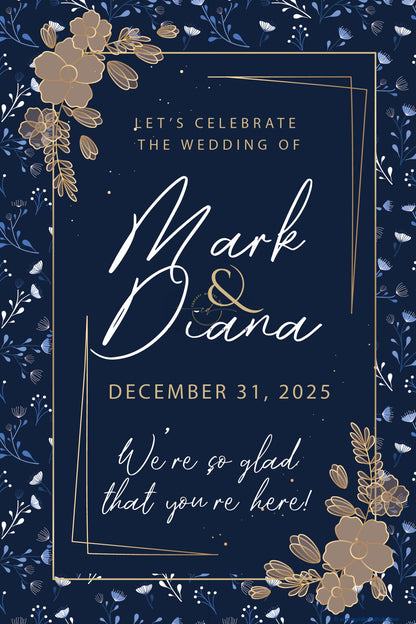 Navy Blue Color Floral Welcome Board for Wedding Week