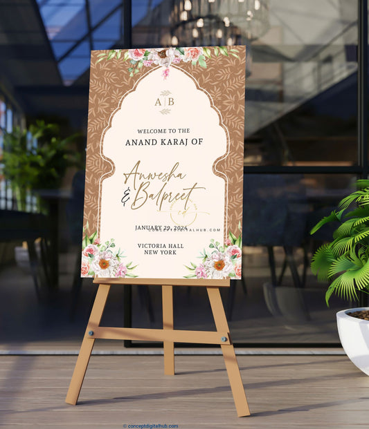 Anand Karaj Welcome Sign Board In Gold