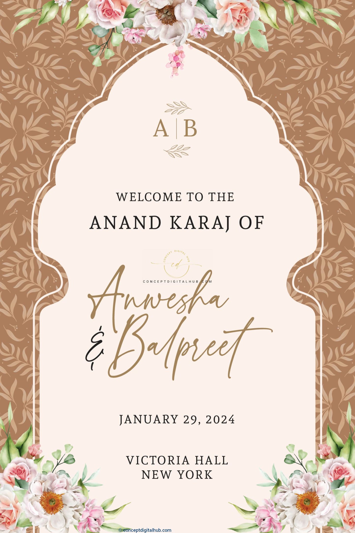 Anand Karaj Welcome Sign Board In Gold