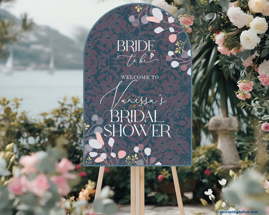 Slate Blue Color Berry Sprigs Welcome Board for Bridal Shower