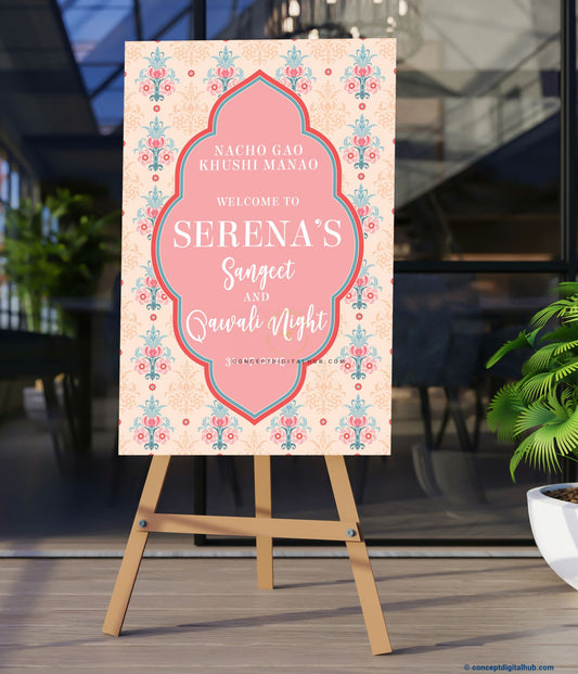 Misty Rose Color Damask Welcome Board for Sangeet